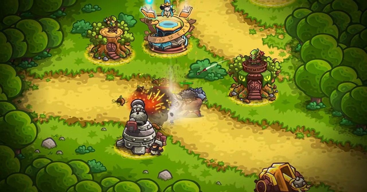 Genesis field with mixed archer mage artillery and barracks towers on one path
